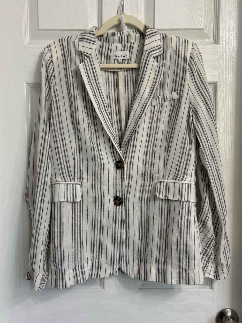Heartloom 100% Linen Striped Blazer in White and Gray Small Coastal Beachy
